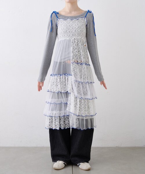 HELLO.SANFRANCISCO(ハローサンフランシスコ)の「★【HELLO.SANFRANCISCO/ハローサンフランシスコ】2WAYレースブロッキングティアードスカート(スカート・レディース・ホワイト/アイボリー/ピンク・ONE SIZE)」の9枚目の写真