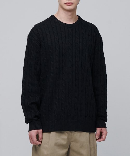 MUSINSA STANDARD(ムシンサスタンダード)の「ケーブルクルーネックニット【ブラック】(ニット/セーター・メンズ・その他・SMALL/MEDIUM/LARGE/X-LARGE/XX-LARGE)」の7枚目の写真