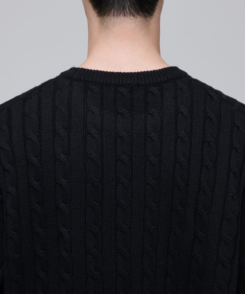MUSINSA STANDARD(ムシンサスタンダード)の「ケーブルクルーネックニット【ブラック】(ニット/セーター・メンズ・その他・SMALL/MEDIUM/LARGE/X-LARGE/XX-LARGE)」の2枚目の写真