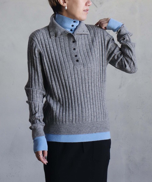 リブ編みダブルカラーニット（ニット/セーター）｜kese-moi（ケセモイ