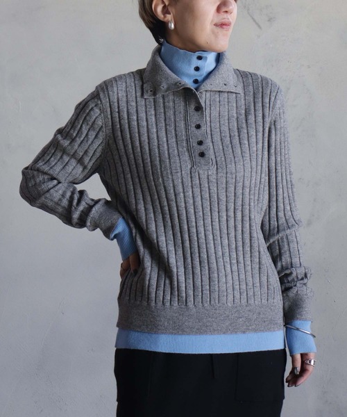 kese-moi(ケセモイ)の「リブ編みダブルカラーニット(ニット/セーター・レディース・ダークグレー/ネイビー・FREE)」の4枚目の写真