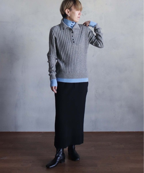 kese-moi(ケセモイ)の「リブ編みダブルカラーニット(ニット/セーター・レディース・ダークグレー/ネイビー・FREE)」の5枚目の写真