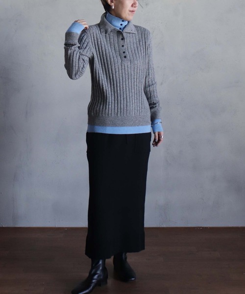 kese-moi(ケセモイ)の「リブ編みダブルカラーニット(ニット/セーター・レディース・ダークグレー/ネイビー・FREE)」の6枚目の写真