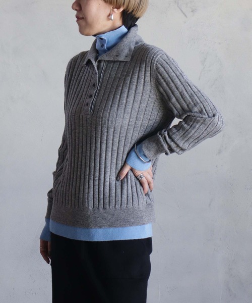 kese-moi(ケセモイ)の「リブ編みダブルカラーニット(ニット/セーター・レディース・ダークグレー/ネイビー・FREE)」の7枚目の写真