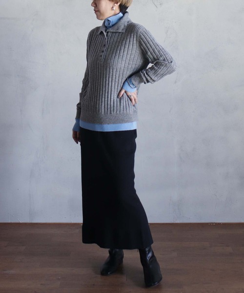 kese-moi(ケセモイ)の「リブ編みダブルカラーニット(ニット/セーター・レディース・ダークグレー/ネイビー・FREE)」の8枚目の写真