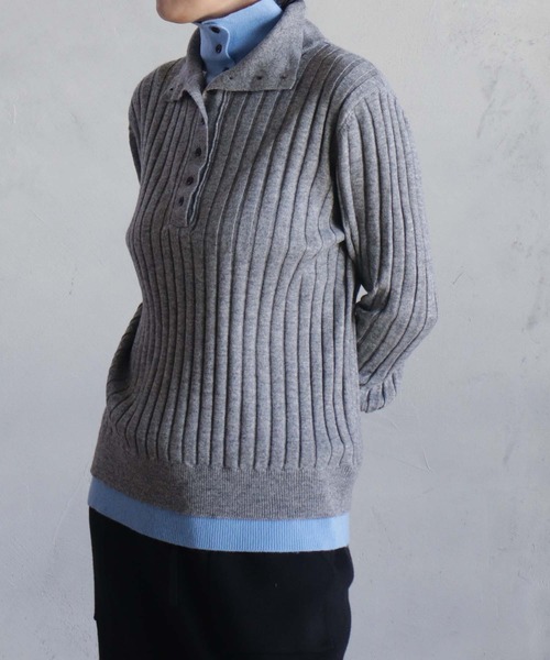 kese-moi(ケセモイ)の「リブ編みダブルカラーニット(ニット/セーター・レディース・ダークグレー/ネイビー・FREE)」の9枚目の写真