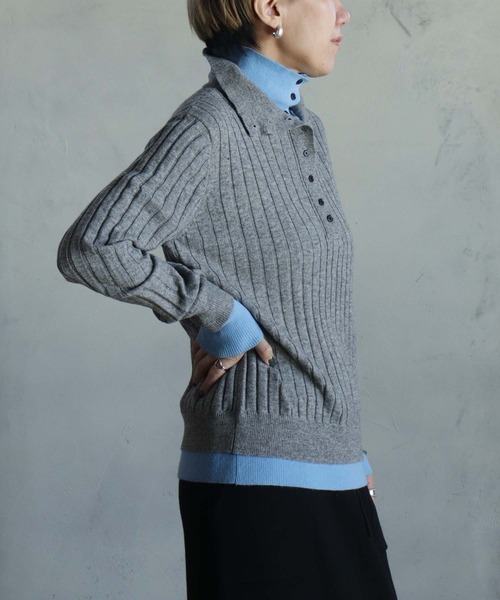 kese-moi(ケセモイ)の「リブ編みダブルカラーニット(ニット/セーター・レディース・ダークグレー/ネイビー・FREE)」の11枚目の写真