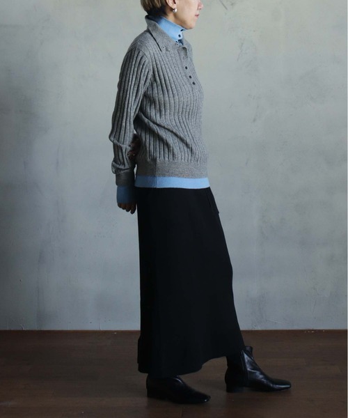 kese-moi(ケセモイ)の「リブ編みダブルカラーニット(ニット/セーター・レディース・ダークグレー/ネイビー・FREE)」の12枚目の写真