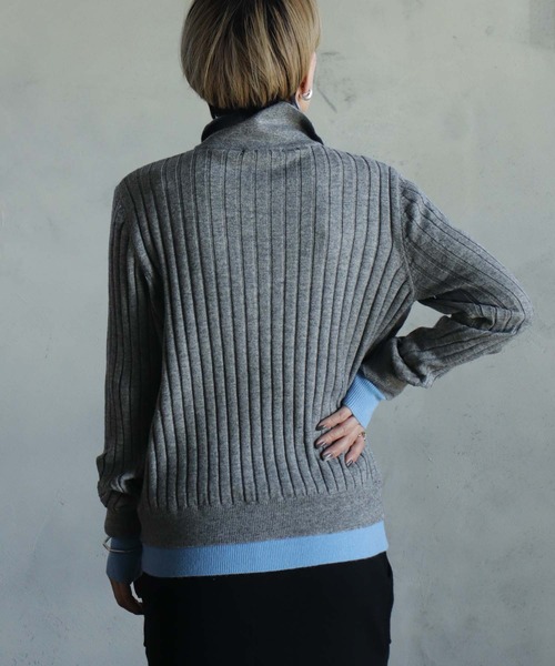 kese-moi(ケセモイ)の「リブ編みダブルカラーニット(ニット/セーター・レディース・ダークグレー/ネイビー・FREE)」の13枚目の写真