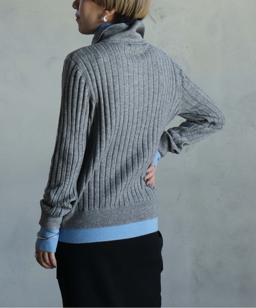kese-moi(ケセモイ)の「リブ編みダブルカラーニット(ニット/セーター・レディース・ダークグレー/ネイビー・FREE)」の14枚目の写真