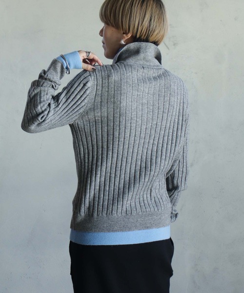 kese-moi(ケセモイ)の「リブ編みダブルカラーニット(ニット/セーター・レディース・ダークグレー/ネイビー・FREE)」の15枚目の写真