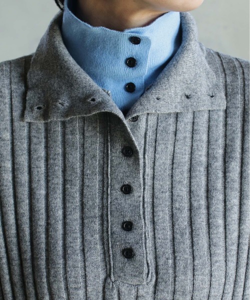 kese-moi(ケセモイ)の「リブ編みダブルカラーニット(ニット/セーター・レディース・ダークグレー/ネイビー・FREE)」の18枚目の写真