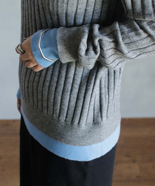 kese-moi(ケセモイ)の「リブ編みダブルカラーニット(ニット/セーター・レディース・ダークグレー/ネイビー・FREE)」の21枚目の写真