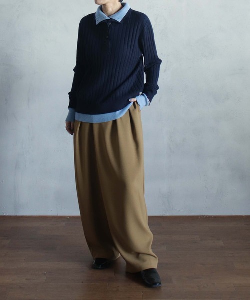 STONE  リブ編みニット アランクラフト クルーネック フィッシャーマンセーター リブ編み