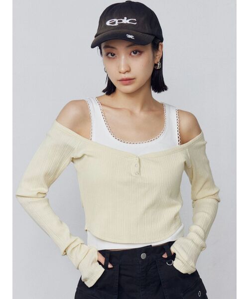 EMODA(エモダ)の「タンクレイヤードスキントップス(Tシャツ/カットソー・レディース・アイボリー/ブラック/グレー・FREE)」の12枚目の写真