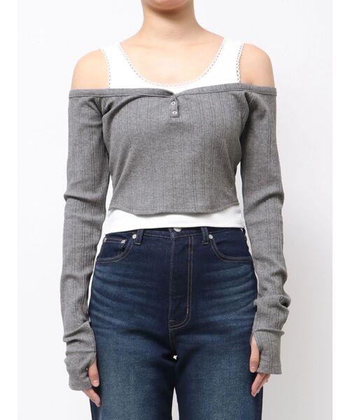 EMODA(エモダ)の「タンクレイヤードスキントップス(Tシャツ/カットソー・レディース・アイボリー/ブラック/グレー・FREE)」の18枚目の写真