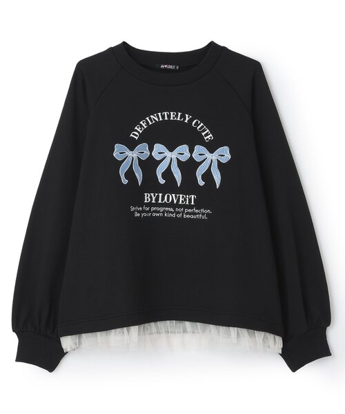 by LOVEiT（バイラビット）の「リボントレーナー（スウェット・キッズ・ブルーグレー/ブラック/ベージュ・130cm/120cm/160cm/140cm/150cm）」の2枚目の写真