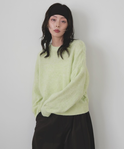 1990's~ グリーン モックネック モヘア風 シャギーニット セーター セール】モヘアシャギーニットプルオーバー（ニット/セーター）｜LIAN