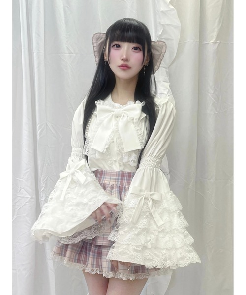 Ank Rouge（アンクルージュ）の「おリボン姫袖ブラウス（シャツ/ブラウス・レディース・ブラック/ホワイト・M）」の2枚目の写真