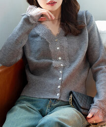 KOBE LETTUCE | Vネックレースニットカーディガン(カーディガン/ボレロ)