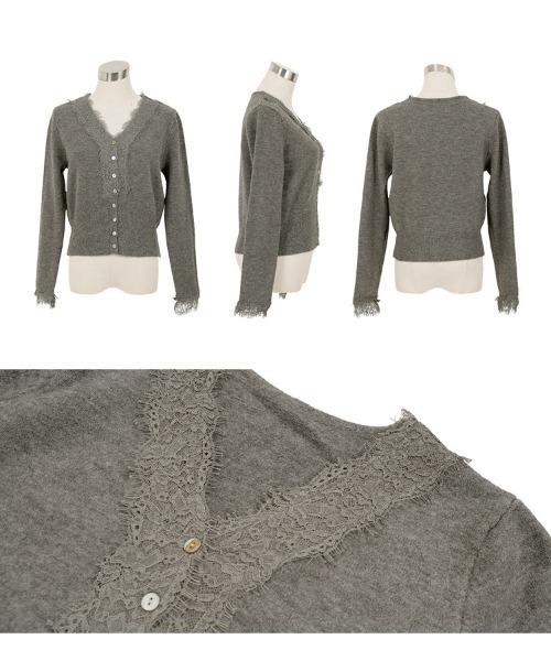 KOBE LETTUCE（コウベレタス）の「Vネックレースニットカーディガン（カーディガン/ボレロ・レディース・グレー/サンドベージュ/ネイビー・M）」の11枚目の写真