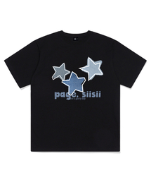 ブルーデニムスタープリンティング半袖Tシャツブラック