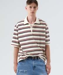 WINDER（ワインダー）の「STRIPED COTTON SUMMER POLO - RED IVORY（ポロシャツ）」