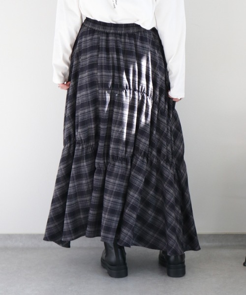 cepo（セポ）の「起毛チェックギャザーアシメイージースカート（スカート・レディース・ネイビー系/ブラック系・M）」の10枚目の写真