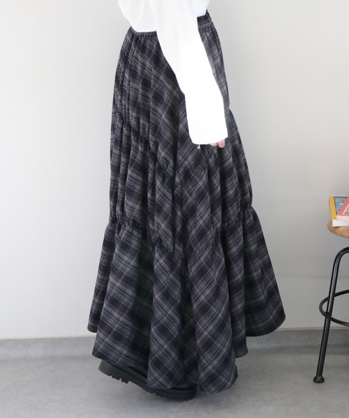 cepo（セポ）の「起毛チェックギャザーアシメイージースカート（スカート・レディース・ネイビー系/ブラック系・M）」の11枚目の写真