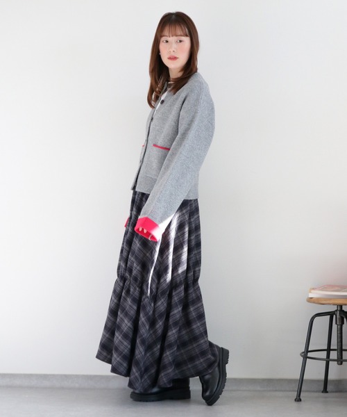 cepo（セポ）の「起毛チェックギャザーアシメイージースカート（スカート・レディース・ネイビー系/ブラック系・M）」の4枚目の写真