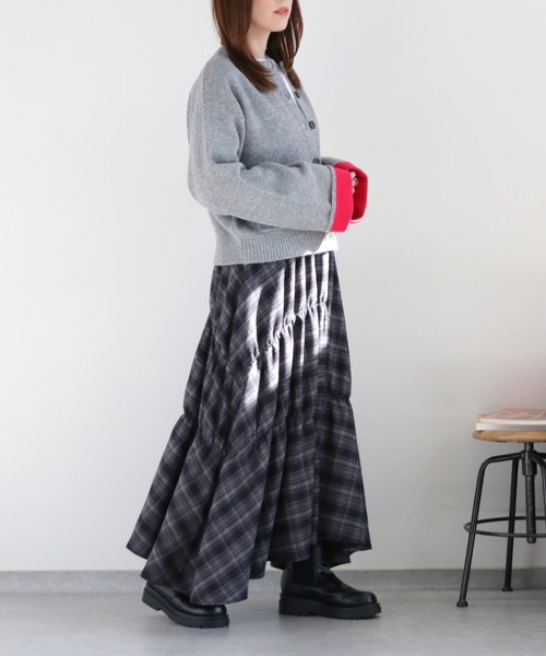 cepo（セポ）の「起毛チェックギャザーアシメイージースカート（スカート・レディース・ネイビー系/ブラック系・M）」の6枚目の写真