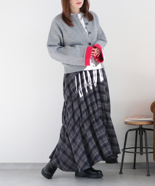 cepo（セポ）の「起毛チェックギャザーアシメイージースカート（スカート・レディース・ネイビー系/ブラック系・M）」の3枚目の写真