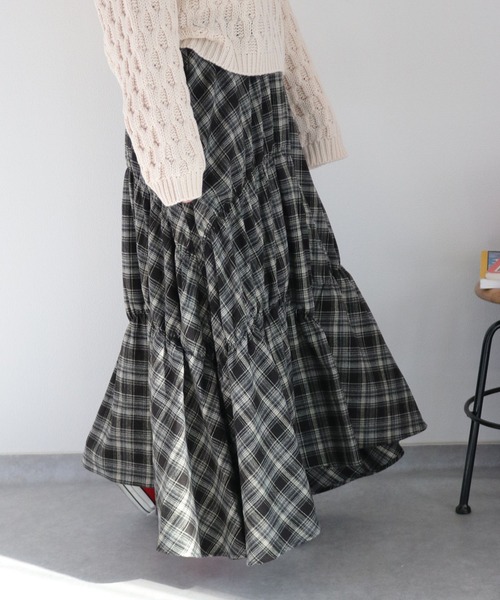 cepo（セポ）の「起毛チェックギャザーアシメイージースカート（スカート・レディース・ネイビー系/ブラック系・M）」の20枚目の写真