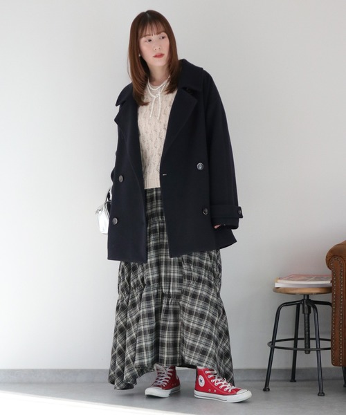 cepo（セポ）の「起毛チェックギャザーアシメイージースカート（スカート・レディース・ネイビー系/ブラック系・M）」の18枚目の写真