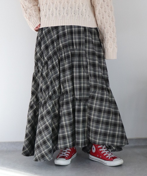 cepo（セポ）の「起毛チェックギャザーアシメイージースカート（スカート・レディース・ネイビー系/ブラック系・M）」の21枚目の写真