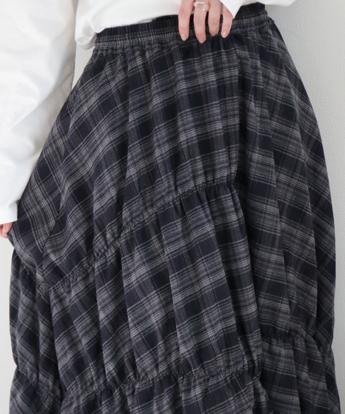 cepo（セポ）の「起毛チェックギャザーアシメイージースカート（スカート・レディース・ネイビー系/ブラック系・M）」の14枚目の写真