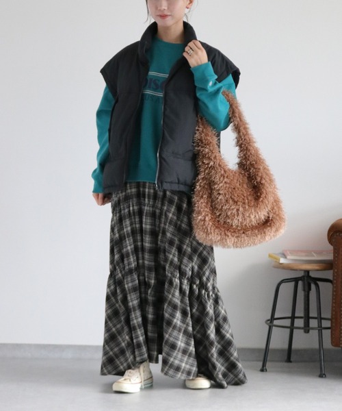 cepo（セポ）の「起毛チェックギャザーアシメイージースカート（スカート・レディース・ネイビー系/ブラック系・M）」の19枚目の写真