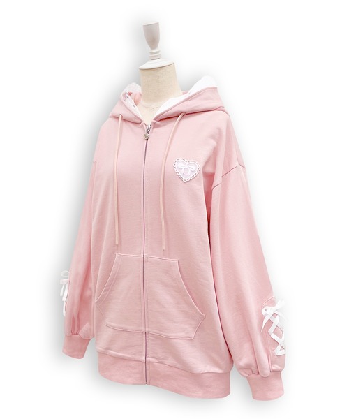 Honey Cinnamon（ハニーシナモン）の「ポイントレースねこ耳ジップパーカー（パーカー・レディース・ブラック/ピンク・FREE）」の10枚目の写真