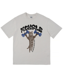 MATCHGLOBE（マッチグローブ）の「ダンベルキャットオーバーサイズTシャツ（ベージュ）（Tシャツ/カットソー）」
