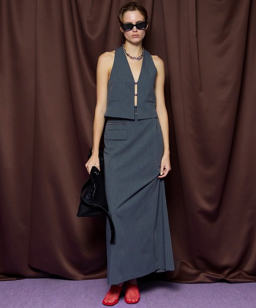 MAISON SPECIAL(メゾンスペシャル)の「Suiting Halter Neck Vest/スーチングホルターネックベスト(ベスト・レディース・グレー/ブラック・FREE)」の3枚目の写真
