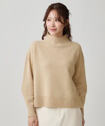 【手洗い可/日本製/カシミヤ混】ミドルゲージのハイネックニットトップス