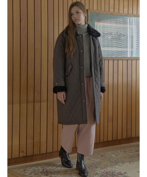 AVANT-G（アバン）の「Diamond Quilting Long Padding - DARK GREY（ダウンジャケット/コート・レディース・ベージュ/グレー・FREE）」の7枚目の写真