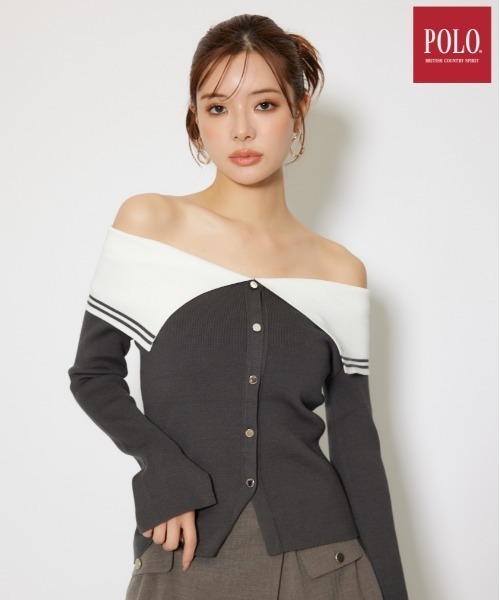 rienda(リエンダ)の「【POLO BCS】バイカラーニットトップス 秋服 冬服(ニット/セーター・レディース・ブラウン/アイボリー/ダークグレー・FREE)」の1枚目の写真