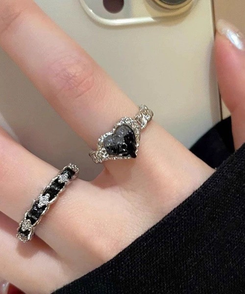 セール】/Rz/ /456781/ブラックハートリング2個セット(RZ)（リング