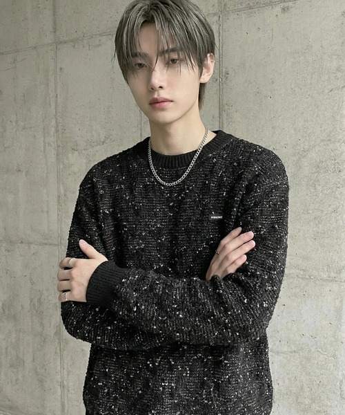 BENUSTA(ベヌスタ)の「A'GEM/9 × .kom 『BENUSTA /ベヌスタ』ネップ加工クルーネックニット(ニット/セーター・メンズ・ブラウン/ブラック・L/M)」の3枚目の写真