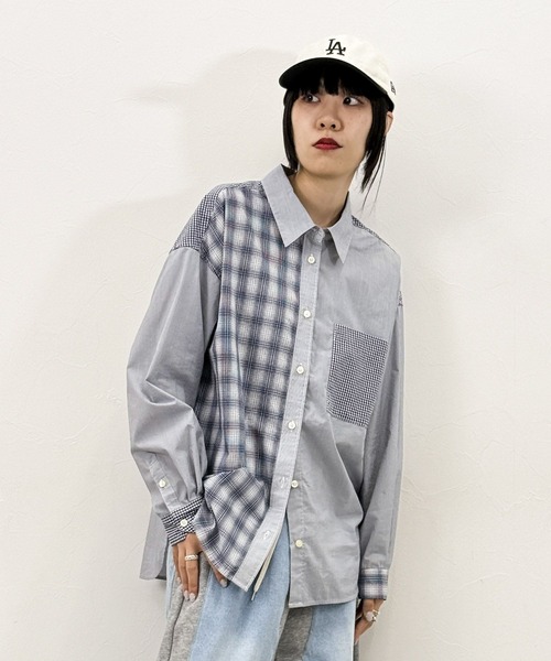 niko and...（ニコアンド）の「[MODE NORM CORE] クレイジーパッチワークシャツ（シャツ/ブラウス・レディース・グレー/ブラック/ネイビー・MEDIUM/LARGE）」の3枚目の写真
