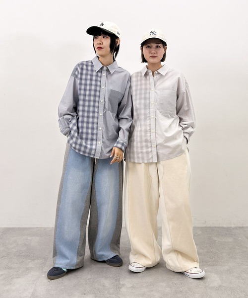 niko and...（ニコアンド）の「[MODE NORM CORE] クレイジーパッチワークシャツ（シャツ/ブラウス・レディース・グレー/ブラック/ネイビー・MEDIUM/LARGE）」の4枚目の写真