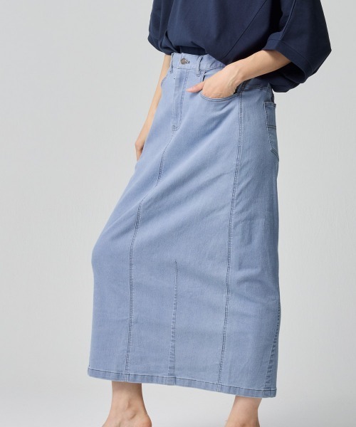 KRIFF MAYER Lady's Collection（クリフメイヤーレディースコレクション）の「【超伸縮・軽量・体型カバー】7ozストレッチデニムカーブスカート（デニムスカート・レディース・ダークブルー/ストライプ/カラフル/ライトブルー・MEDIUM/LARGE）」の7枚目の写真