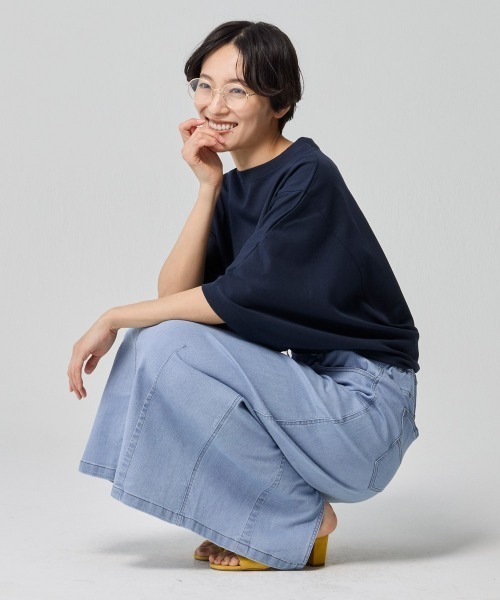 KRIFF MAYER Lady's Collection（クリフメイヤーレディースコレクション）の「【超伸縮・軽量・体型カバー】7ozストレッチデニムカーブスカート（デニムスカート・レディース・ダークブルー/ストライプ/カラフル/ライトブルー・MEDIUM/LARGE）」の8枚目の写真