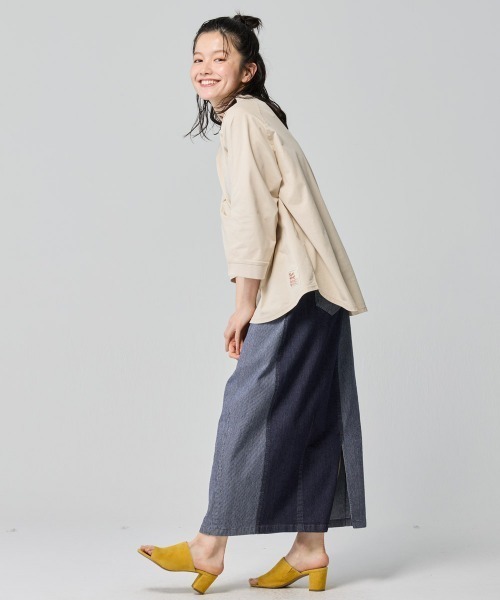 KRIFF MAYER Lady's Collection（クリフメイヤーレディースコレクション）の「【超伸縮・軽量・体型カバー】7ozストレッチデニムカーブスカート（デニムスカート・レディース・ダークブルー/ストライプ/カラフル/ライトブルー・MEDIUM/LARGE）」の22枚目の写真